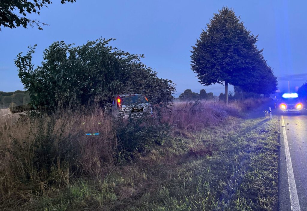 Nach dem Unfall wurde das Auto unter dem Baum "begraben". Foto: Polizei Minden-Lübbecke
